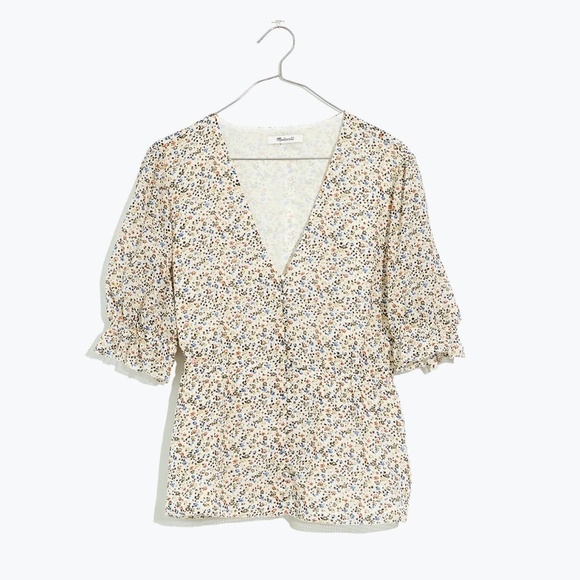 Silk V-Neck Peplum Popover Top in Fieldwalk Floral - Picture 1 of 9
